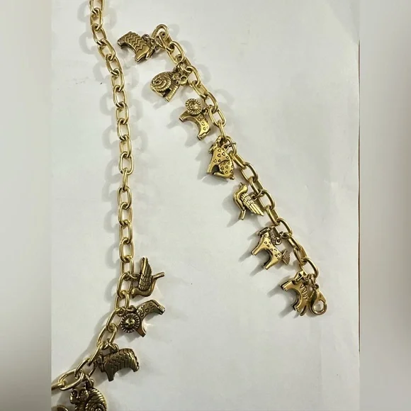 Vintage Laurel Burch Gold Charm Chunky Animal Necklace - Picture 4 of 5